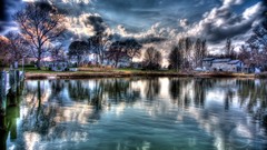 Clouds Trees houses lakes
