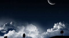 Clouds Trees night moon