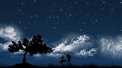 Clouds Trees night Stars