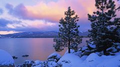 Clouds Trees snow Lake