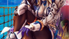 Clouds weapons armor sitting Swords blondes long hair anime 