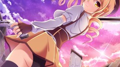 Clouds weapons ass hats gloves blondes anime girls mahou shoujo 