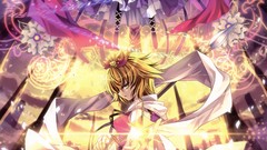 Clouds weapons dress Ribbons lance blondes long hair anime 