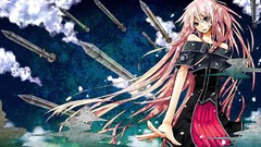 Clouds weapons dress white hair long hair anime girls blue eyes 