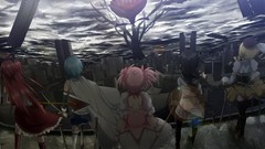 Clouds weapons feathers dress hats blondes blue hair pink hair 