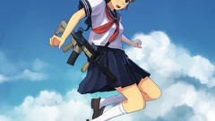 Clouds weapons Guns Anime silencer m4a1 anime girls blue eyes 