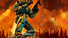 Clouds weapons Guns halo cityscapes video games edited Halo 2