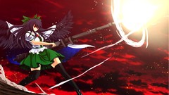 Clouds weapons Guns wings beam grin red eyes bows stockings 