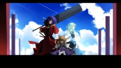 Clouds weapons Katana hats red dress Swords Ropes blondes blue 
