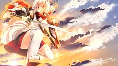 Clouds weapons Katana hats white hair red eyes gloves Ribbons 