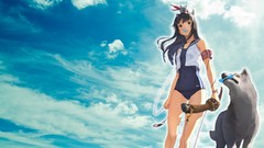 Clouds weapons Katana ice cream Wolves long hair anime girls 