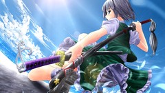Clouds weapons Katana short hair konpaku youmu gray hair touhou 