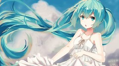 Clouds wind dress outdoors blush long hair anime girls white 