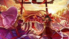 Clouds wind gate dress Umbrellas hats staff Ribbons yin-yang 