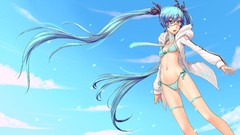 Clouds wind glasses navel Ribbons coat long hair hatsune miku 