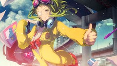 Clouds wind headphones Bags schoolgirls bows anime girls green 