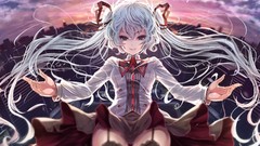 Clouds wind Ribbons buildings bows skirts smiling long hair 