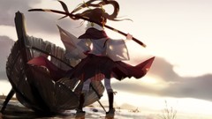 Clouds wind weapons Boats back Ribbons skirts long hair anime 