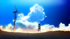 Clouds windmills anime girls skyscapes