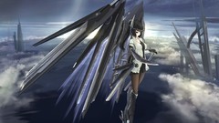 Clouds wings anime girls boots black hair black eyes kikivi