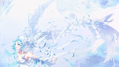 Clouds wings Anime hatsune miku vocaloid aqua hair aqua eyes