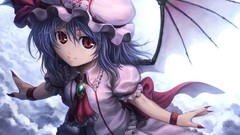 Clouds wings dress hats Vampires red eyes blue hair smiling 