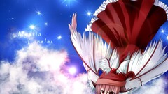 Clouds wings dress red eyes pink hair anime girls short hair 
