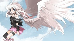 Clouds wings feathers white hair skirts long hair boots blue 