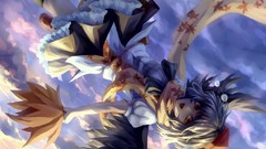 Clouds wings hats flying red eyes fans skirts scarfs anime 