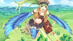 Clouds wings hats flying skirts long hair anime girls blue eyes 