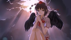 Clouds wings hats sitting bows outdoors sunlight anime girls 