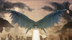 Clouds wings long hair hatsune miku vocaloid twintails aqua hair