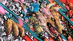 Clouds Wolves kimono foxes Japanese clothes