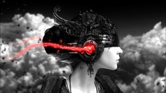 Clouds woman abstract headphones 3d skyscapes selective 