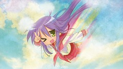 Clouds woman anime girls green eyes school uniforms lucky star 