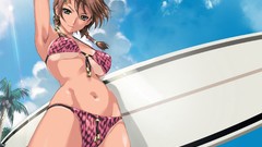 Clouds woman Anime Manga palm trees looking down anime girls 