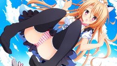 Clouds woman ass Anime stockings skirts pink eyes anime girls 