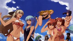 Clouds woman Beaches blondes blue hair long hair anime girls 