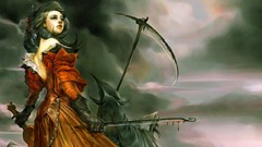 Clouds woman dress Reaper violins scythe fantasy art