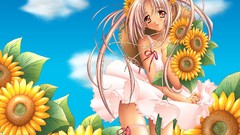 Clouds woman dress Ribbons blush anime girls carnelian twintails