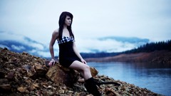 Clouds woman dress rivers brunettes Taylor McCutchan Breana Rich