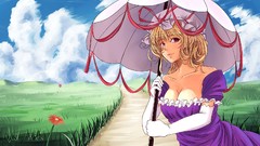 Clouds woman dress Umbrellas Princess outdoors blondes touhou 