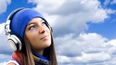 Clouds woman headphones brunettes models