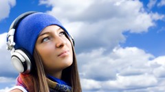 Clouds woman headphones faces