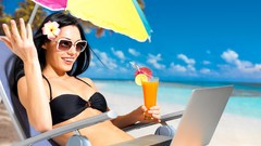 Clouds woman Laptops drinks sunglasses bikini hair ornaments 