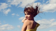 Clouds woman outdoors brunettes Irina Buromskih