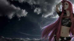 Clouds woman pink hair fantasy art