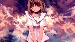 Clouds woman smiling anime girls school uniforms skyscapes 