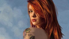 Clouds woman tattoos redheads artwork skyscapes