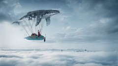 Clouds woman Whales flying blondes cities skies
